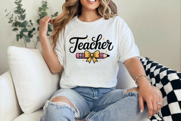 Coquette Bow Pencil Teacher T-shirt PNG